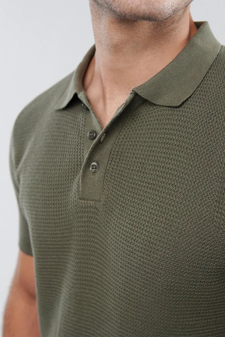 Knitted Polo Shirt - Olive Green