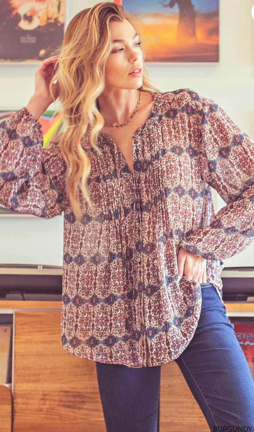 Kori Boho Chiffon Button Down Blouse