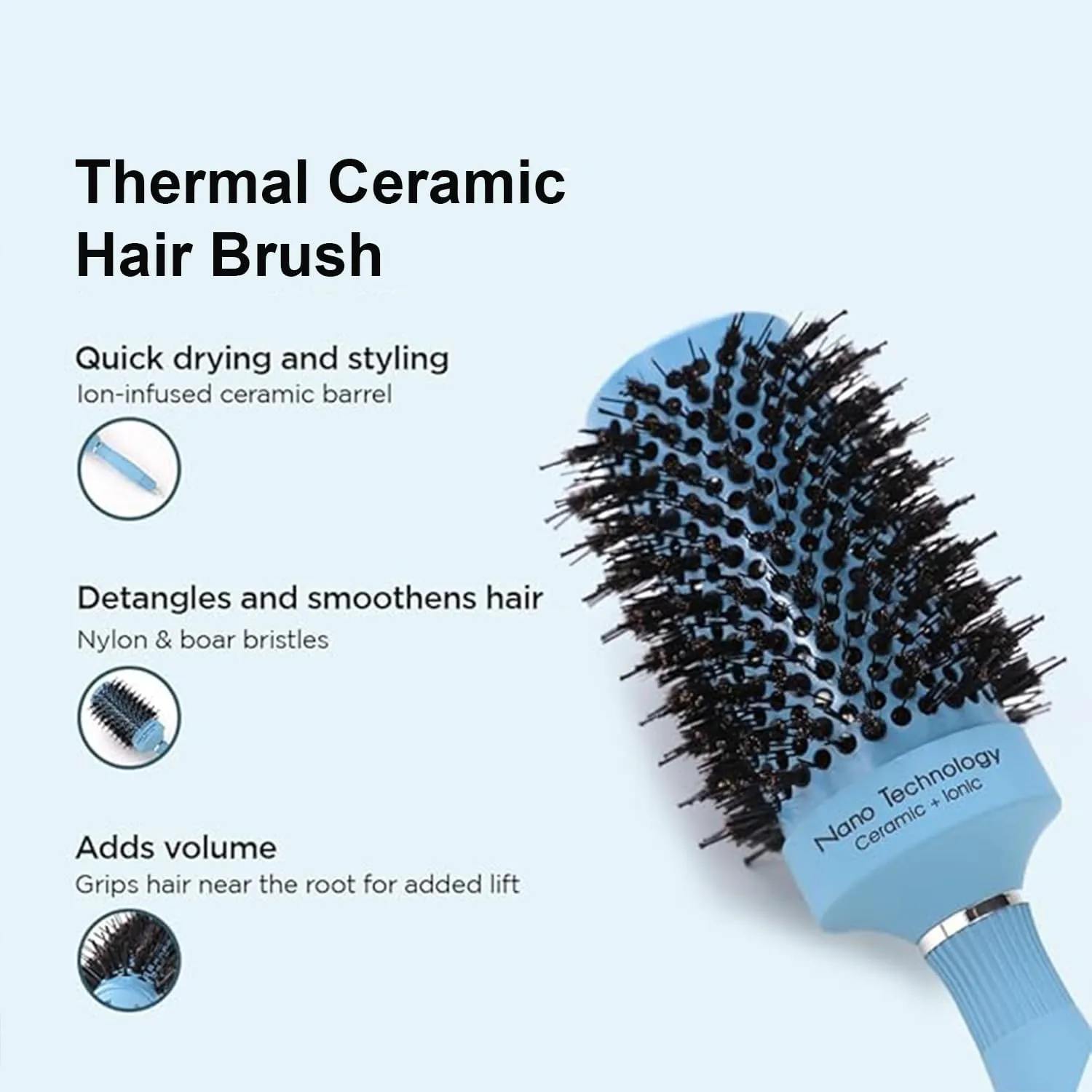 Kuber Industries Hair Brush | Bristles Brush | Hair Brush with Paddle | Sharp Hair Brush for Woman | Suitable For All Hair Types | TGX525..-C19BLK | Ice Blue & Black