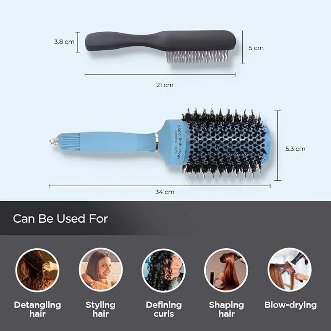 Kuber Industries Hair Brush | Bristles Brush | Hair Brush with Paddle | Sharp Hair Brush for Woman | Suitable For All Hair Types | TGX525..-C19BLK | Ice Blue & Black