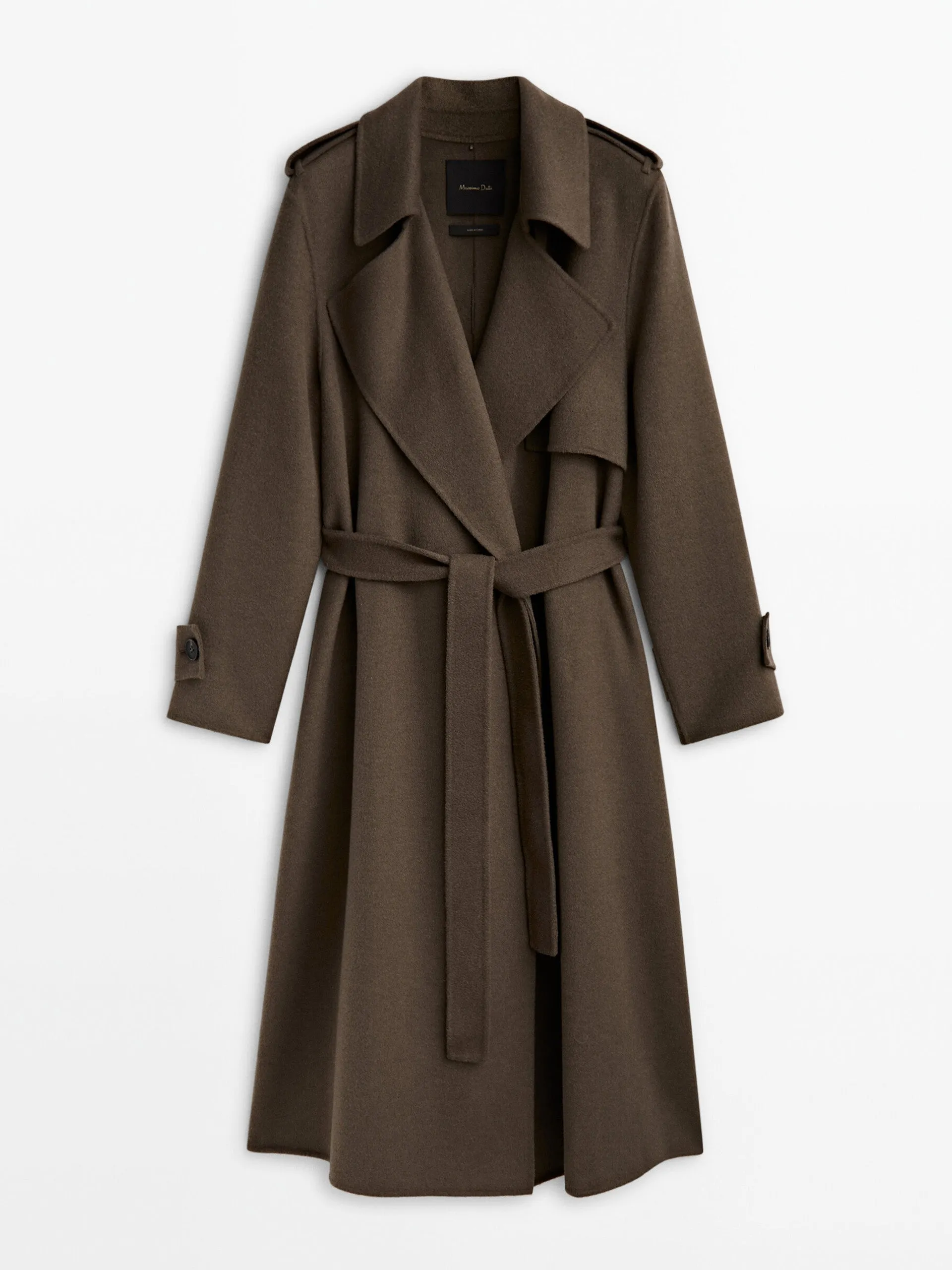 Long trench effect wool blend coat