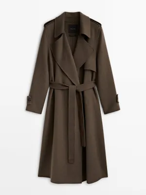 Long trench effect wool blend coat