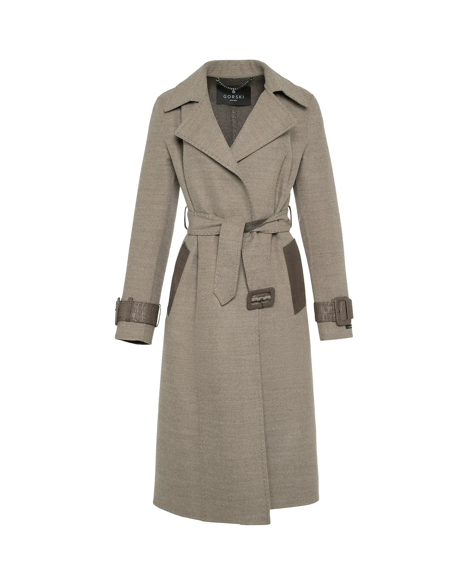 Loro Piana Cashmere & Wool Trench coat with Leather Trim