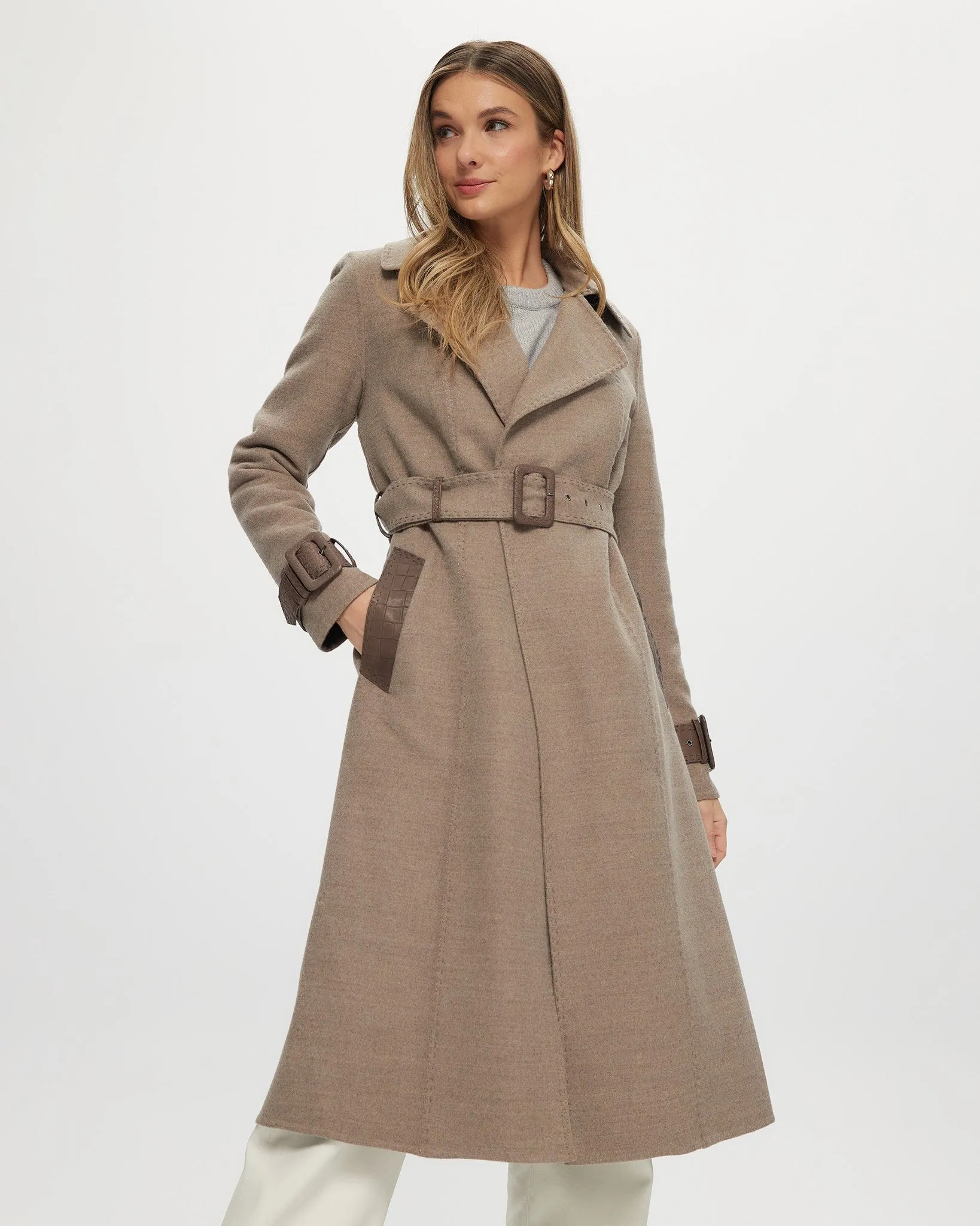 Loro Piana Cashmere & Wool Trench coat with Leather Trim