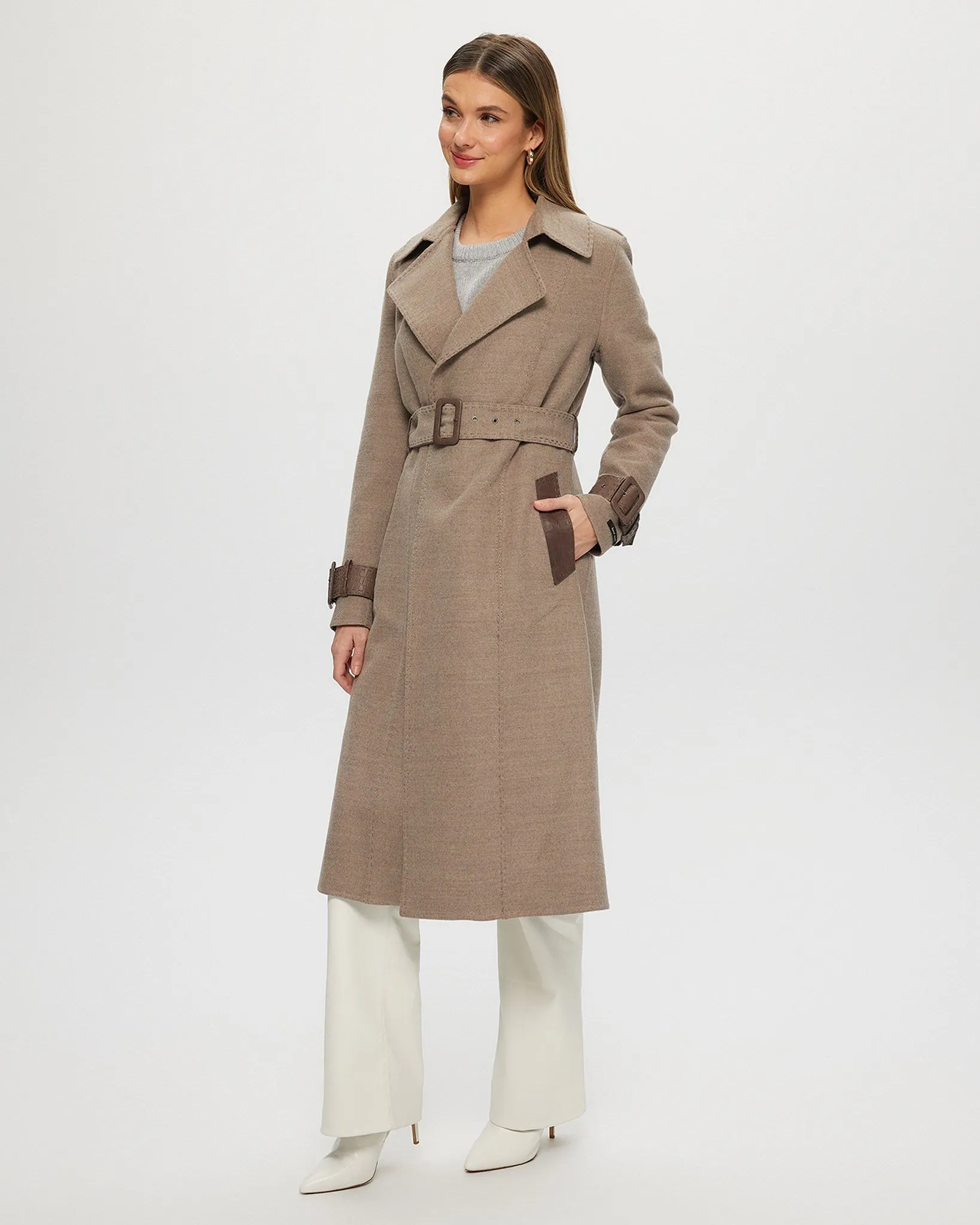 Loro Piana Cashmere & Wool Trench coat with Leather Trim