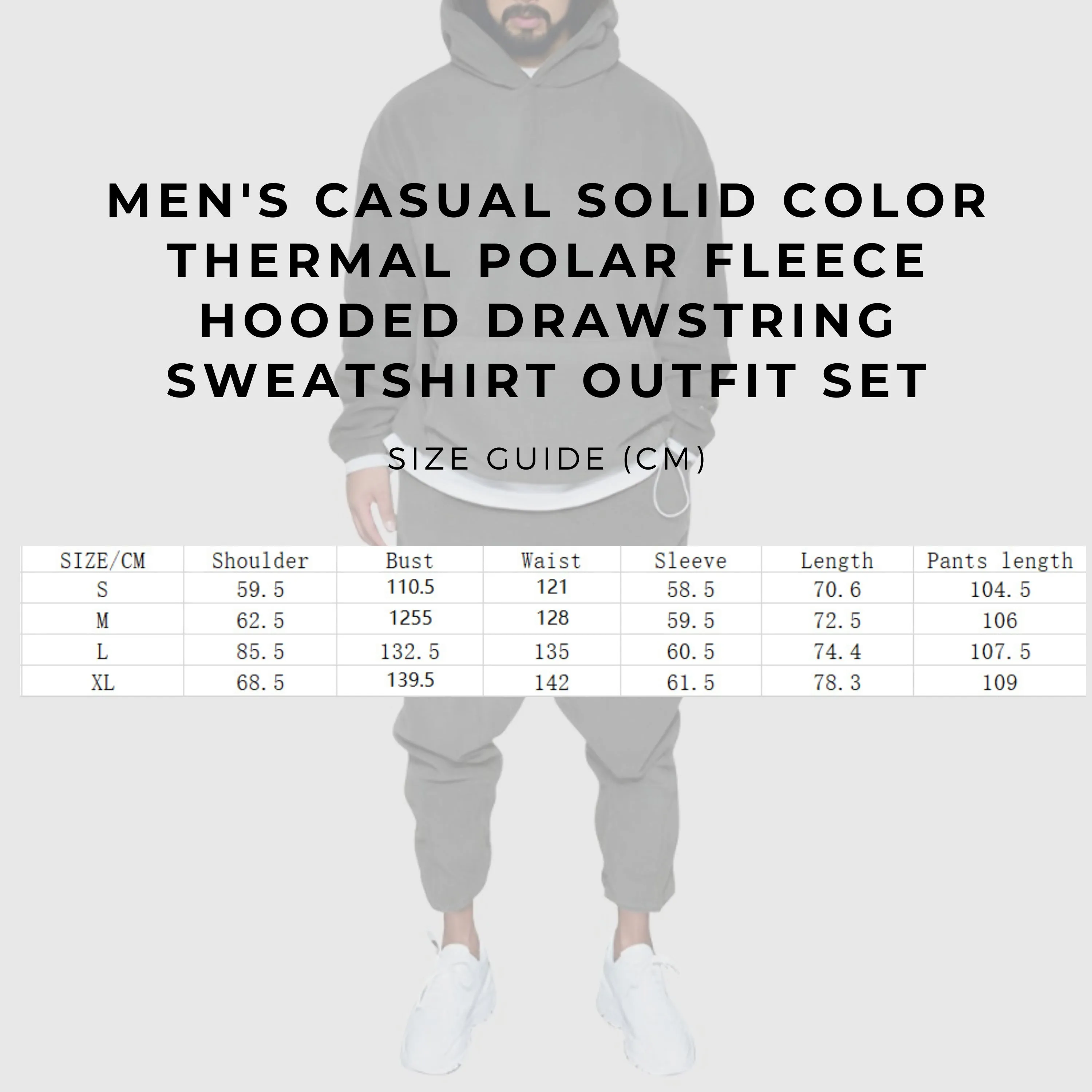 Men's Casual Solid Color Thermal Polar Fleece Hooded Drawstring Sweatshirt Outfit Set