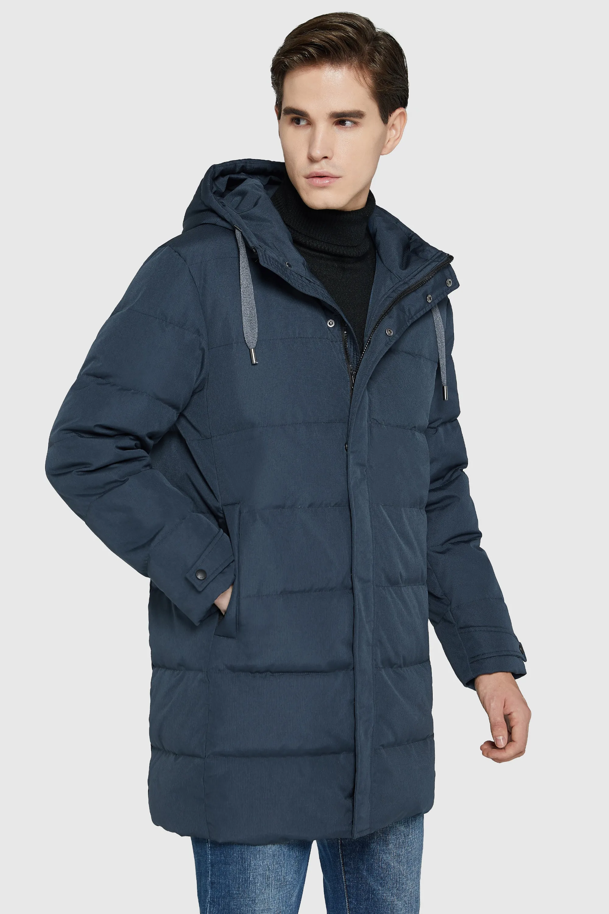 Mid-Length Warm Hooded Puffer Down Jacket