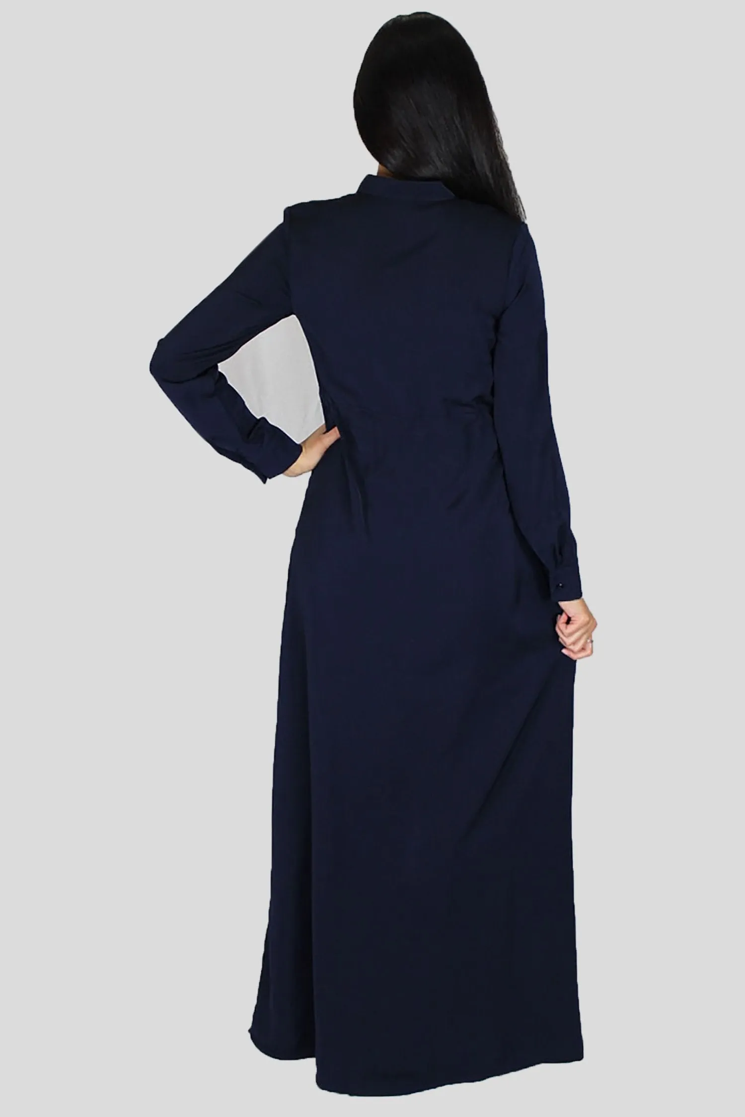 Navy Blue Zipper-Down Maxi Dress