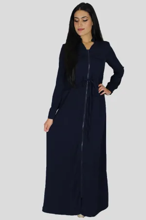 Navy Blue Zipper-Down Maxi Dress