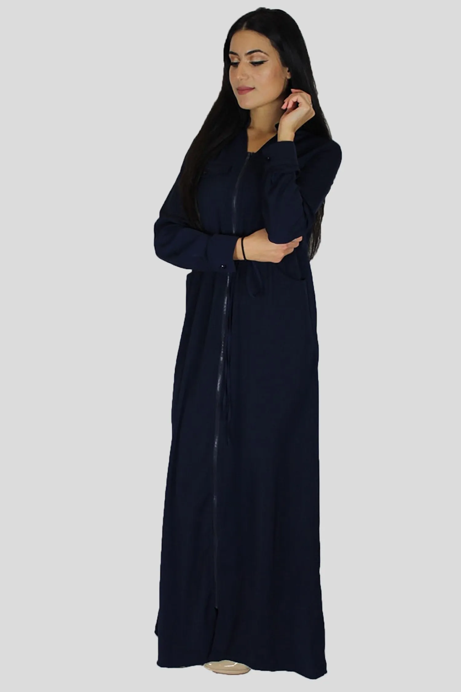 Navy Blue Zipper-Down Maxi Dress