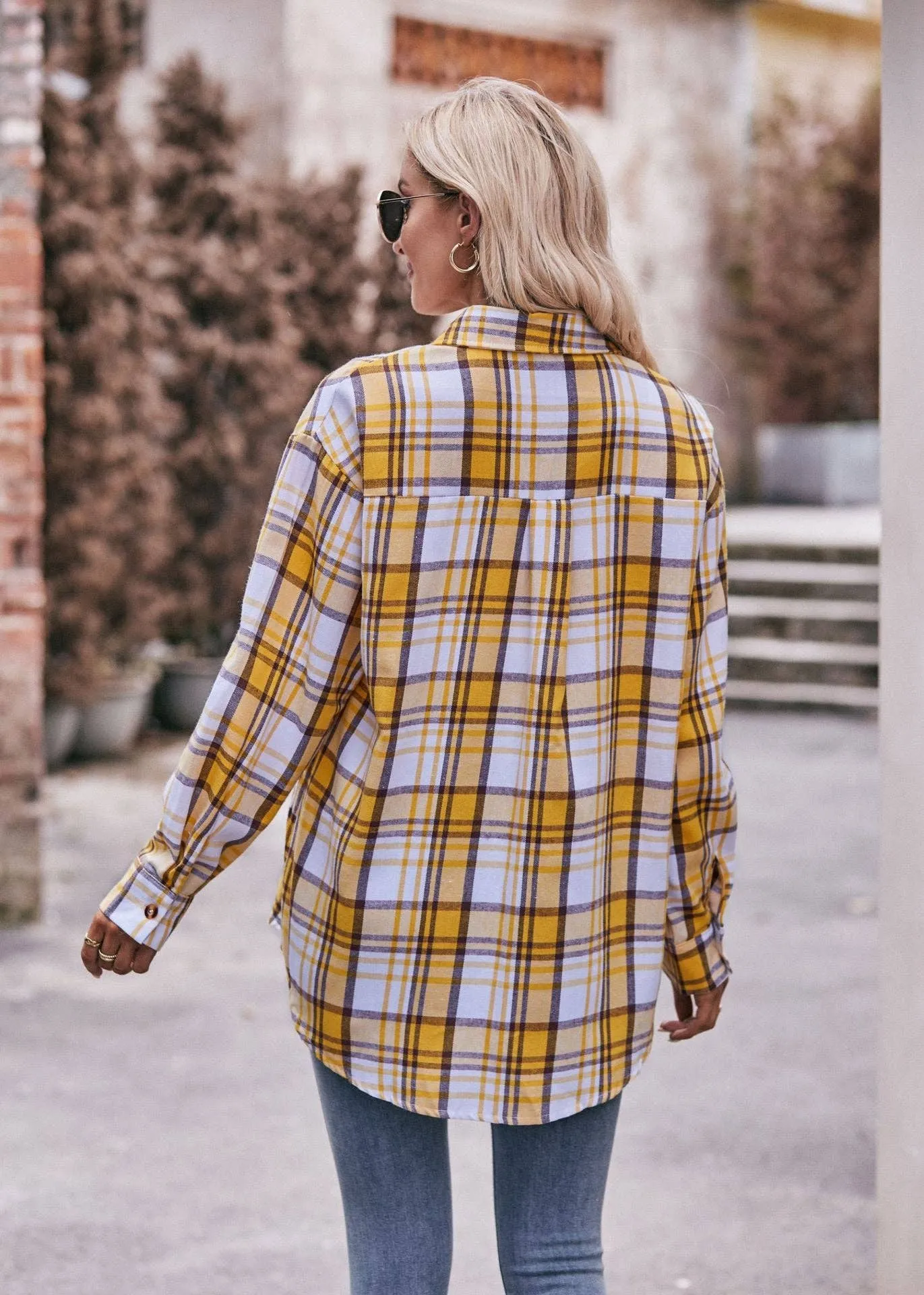 Oversized Plaid Button Down - Yellow