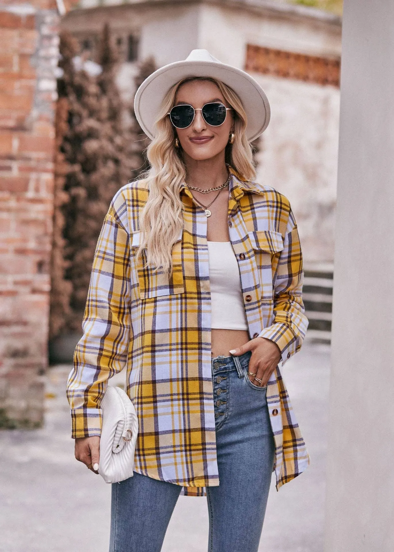 Oversized Plaid Button Down - Yellow