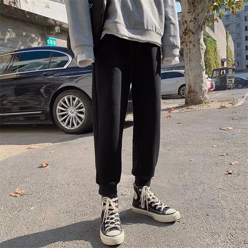 Pants Men Korean Trendy Loose Jogger Casual Long All-Matching Ankle-Length Inner Gray Sporty Pants