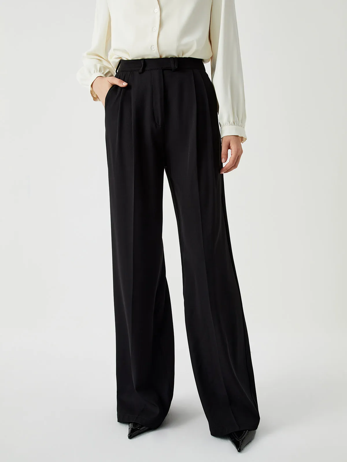 Pleated High Waist Trendy Wide Leg Dress Pant