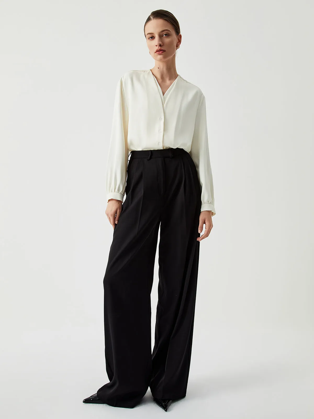 Pleated High Waist Trendy Wide Leg Dress Pant