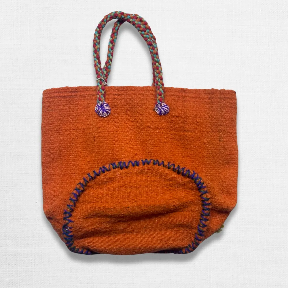 PO! Paris Nathalie Lete Small Tufted Petites Fleurs Tote Bag in Orange