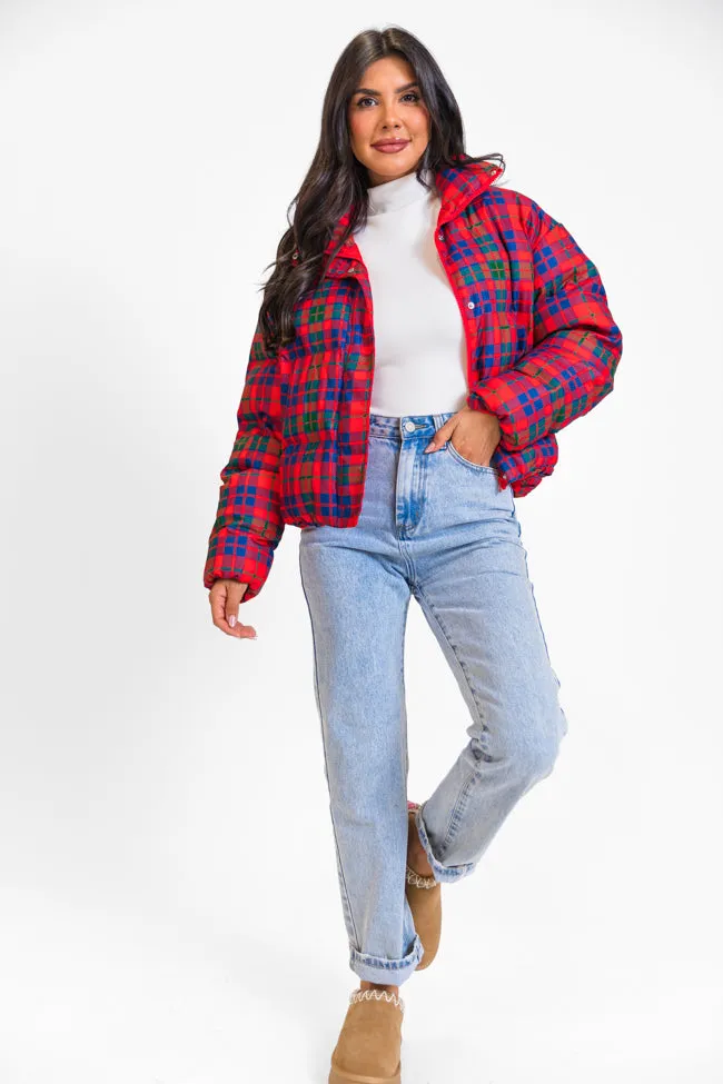 Puff It Up Red Plaid Puffer Jacket