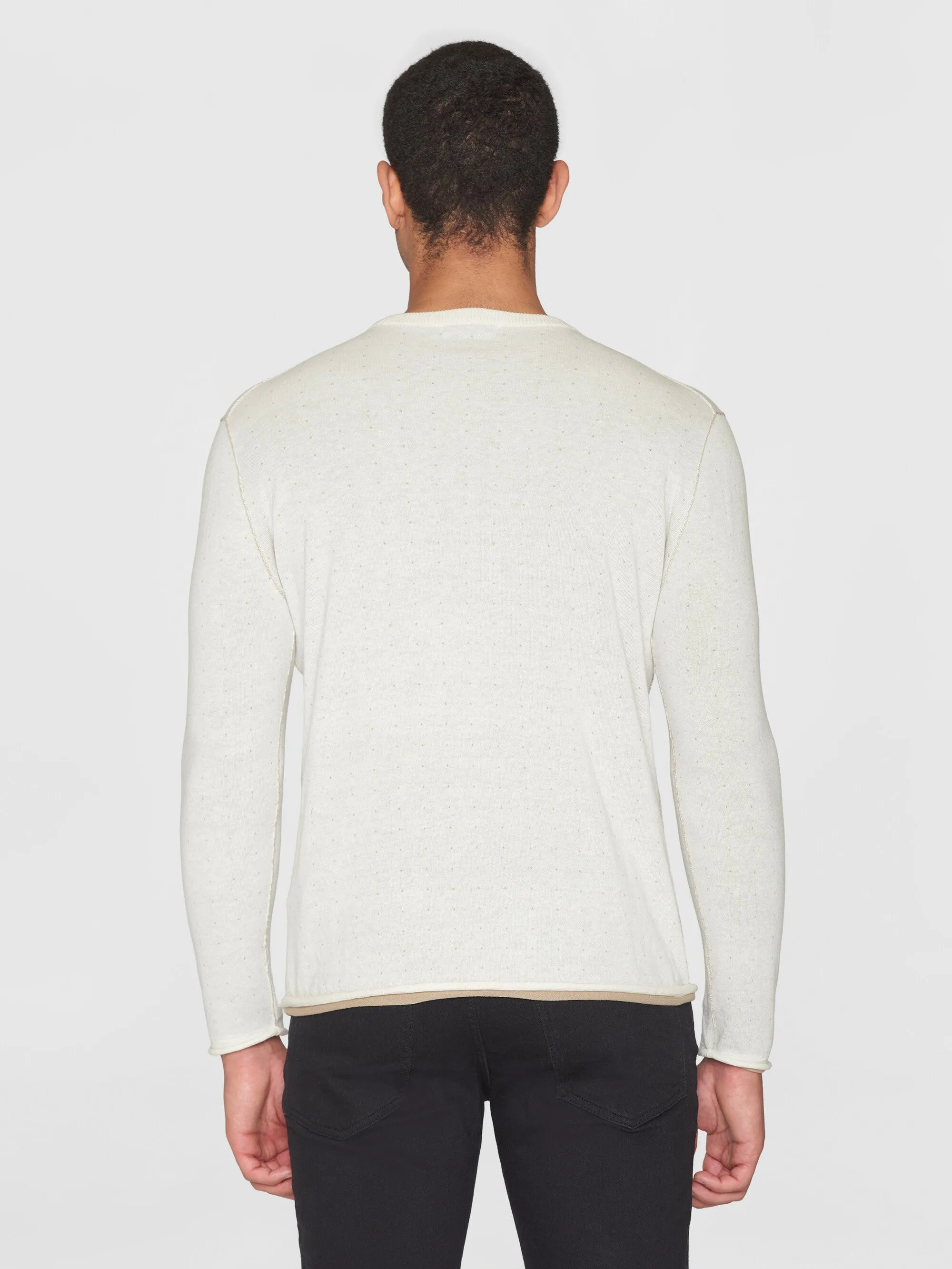 Regular double layer cotton mix rolledge crew neck knit - GOTS/Vegan - Egret