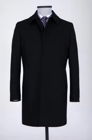 Regular Fit Cachet Flat Collar Wool Blend Black Overcoat