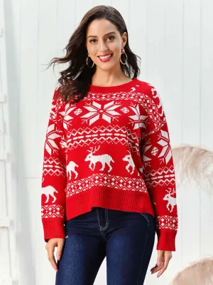 Reindeer & Snowflake Round Neck Sweaters