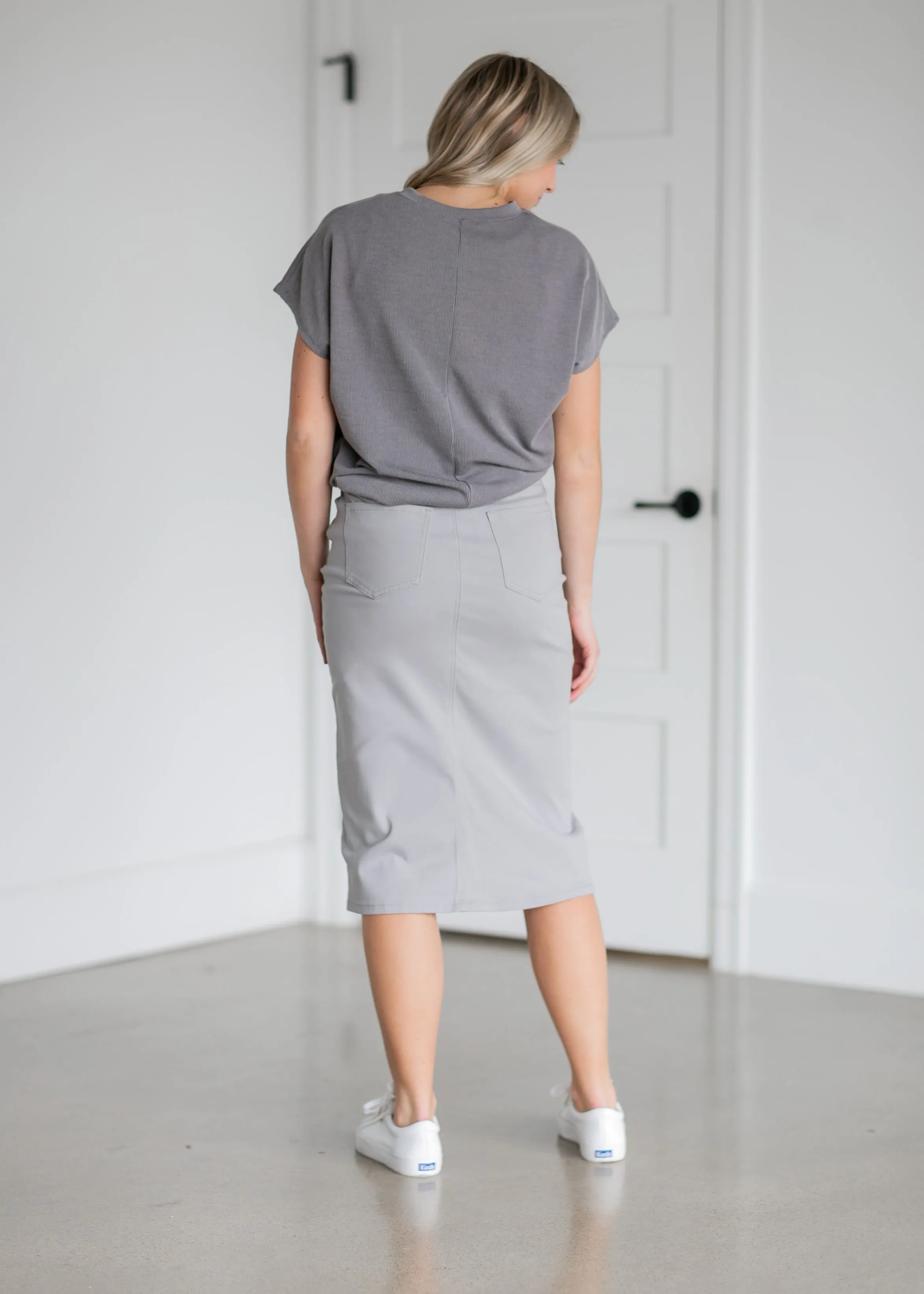 Remi Ultimate Gray Denim Midi Skirt - FINAL SALE