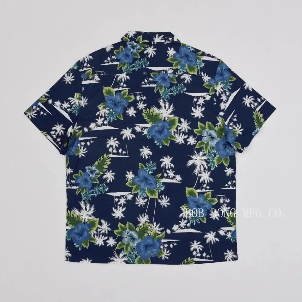 Rose Graphic Aloha Shirts for Men - Blue, All-Cotton