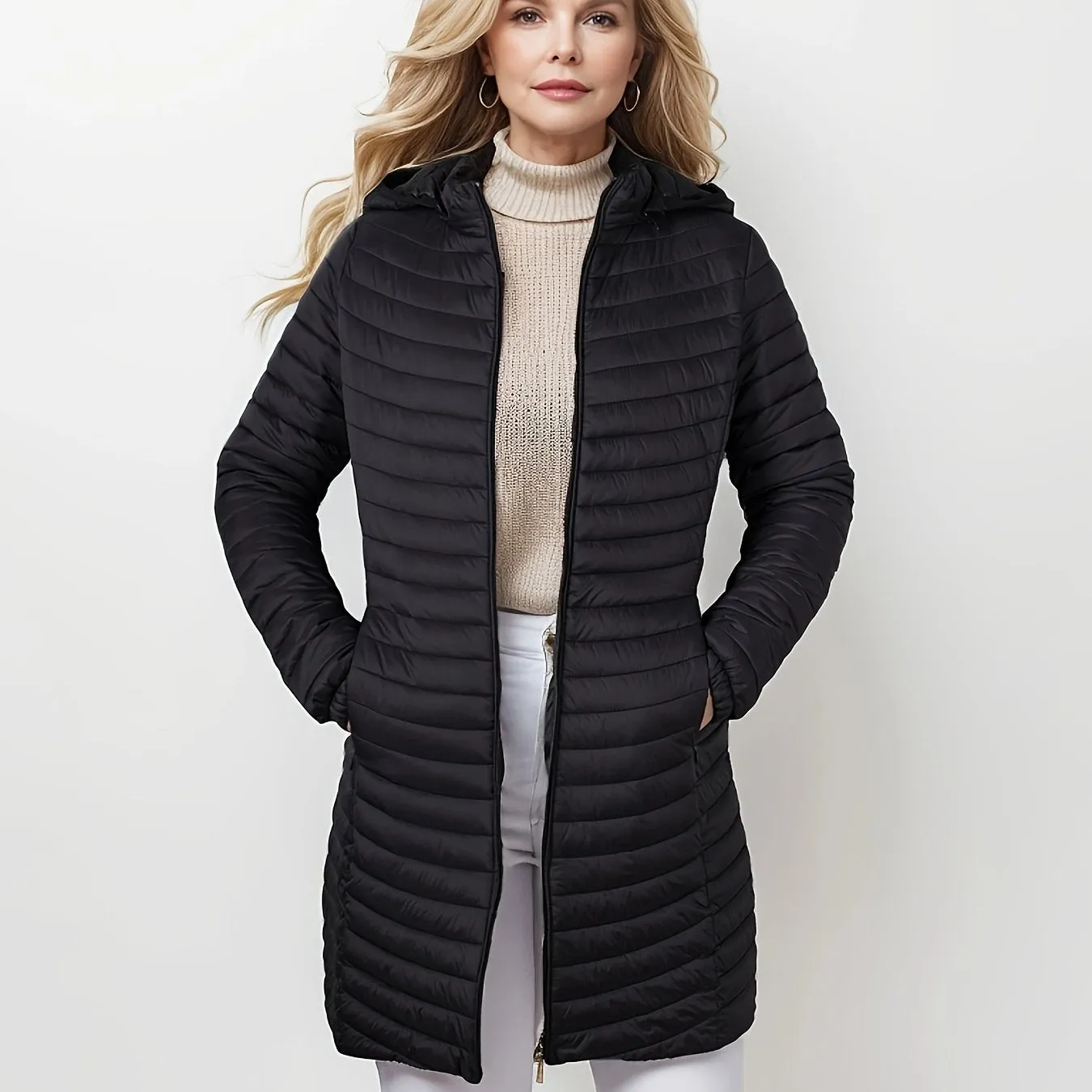 Sara | Casual quilted jacket with hood and zipper front