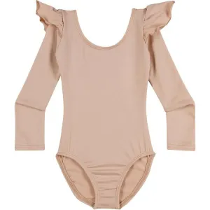 Skin Tone Nude/Beige Ruffle Long Sleeve Leotard & Bodysuit