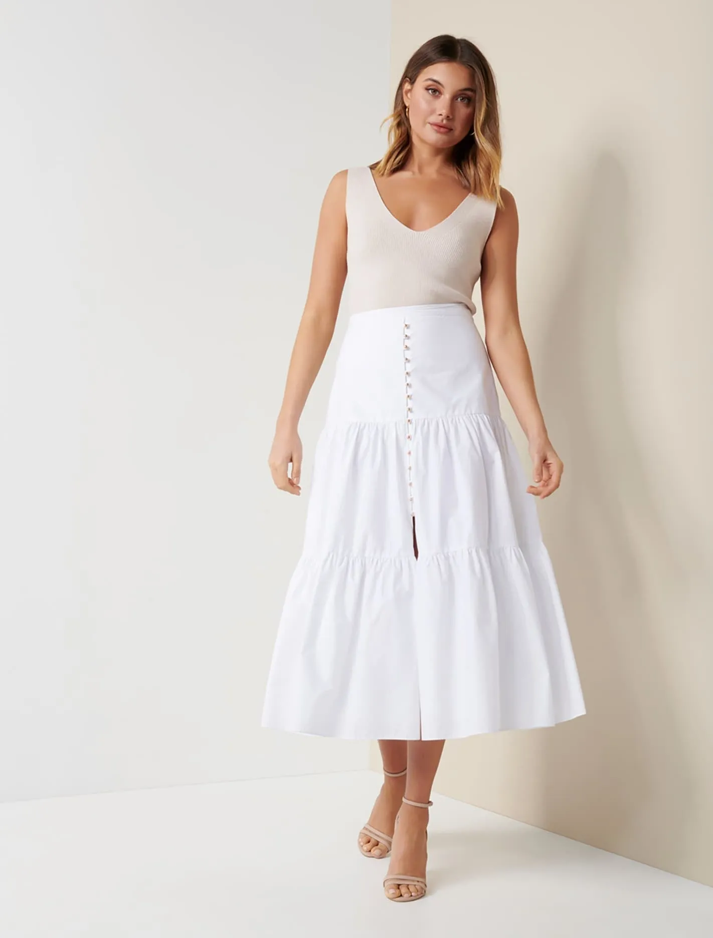 Tammy Tiered Poplin Midi Skirt