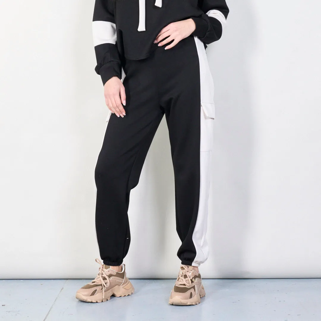 Trendy color-block jogger pants wholesale