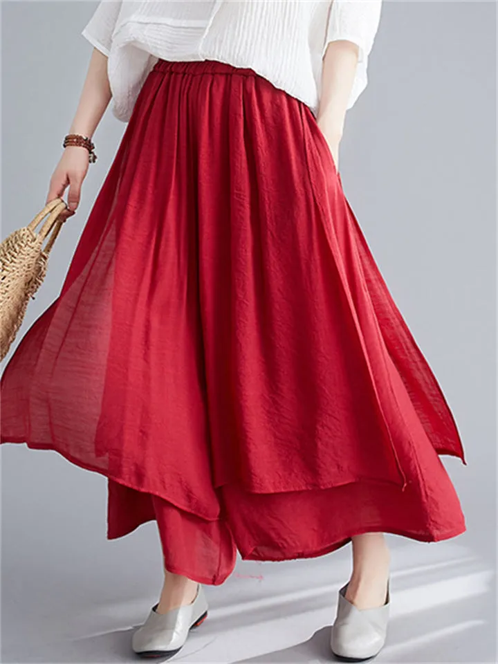 Trendy Solid Color Wide Leg Pants With Pockets