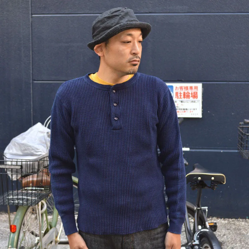 UES "66BW-I" INDIGO BIG WAFFLT HENLEY NECK T-SHIRT Thermal