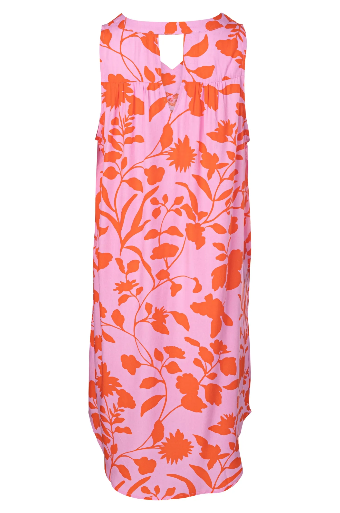 V neck Dress with keyhole back | Pink Orange Flower | 3351A1