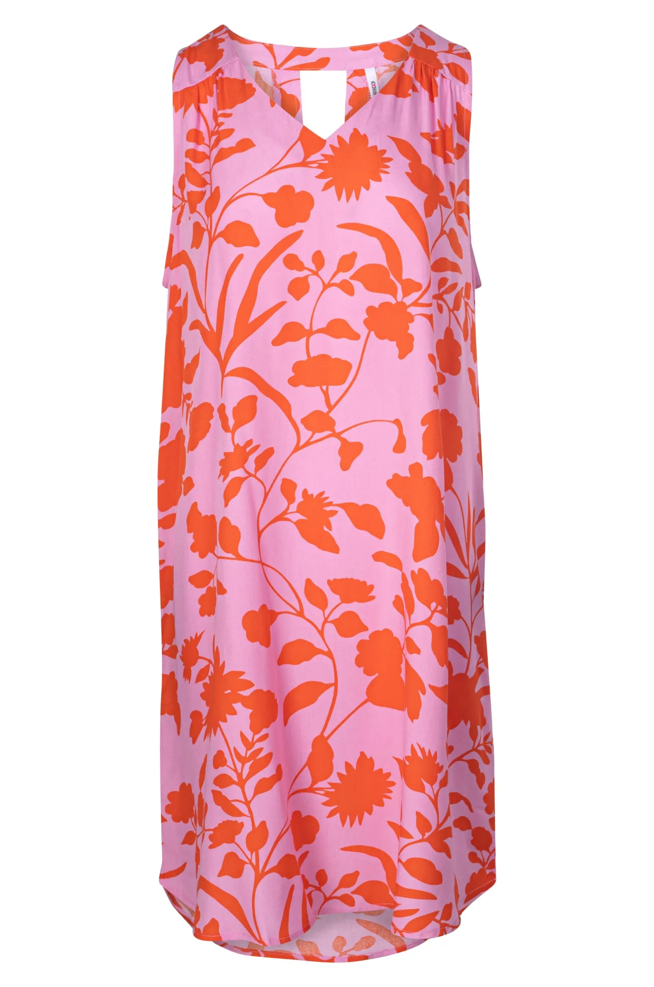 V neck Dress with keyhole back | Pink Orange Flower | 3351A1