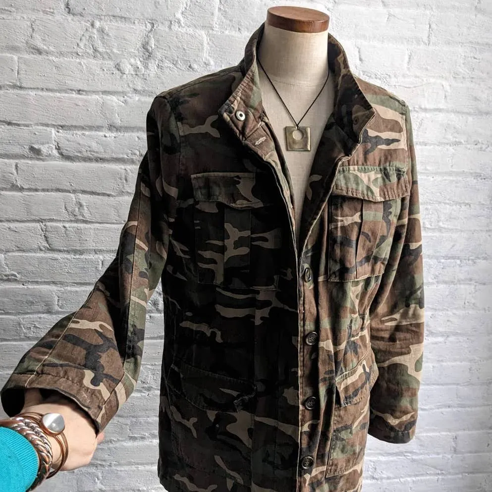 Vintage Army Camo Jacket Camouflage Shacket Military Fatigues Forest Jungle Coat