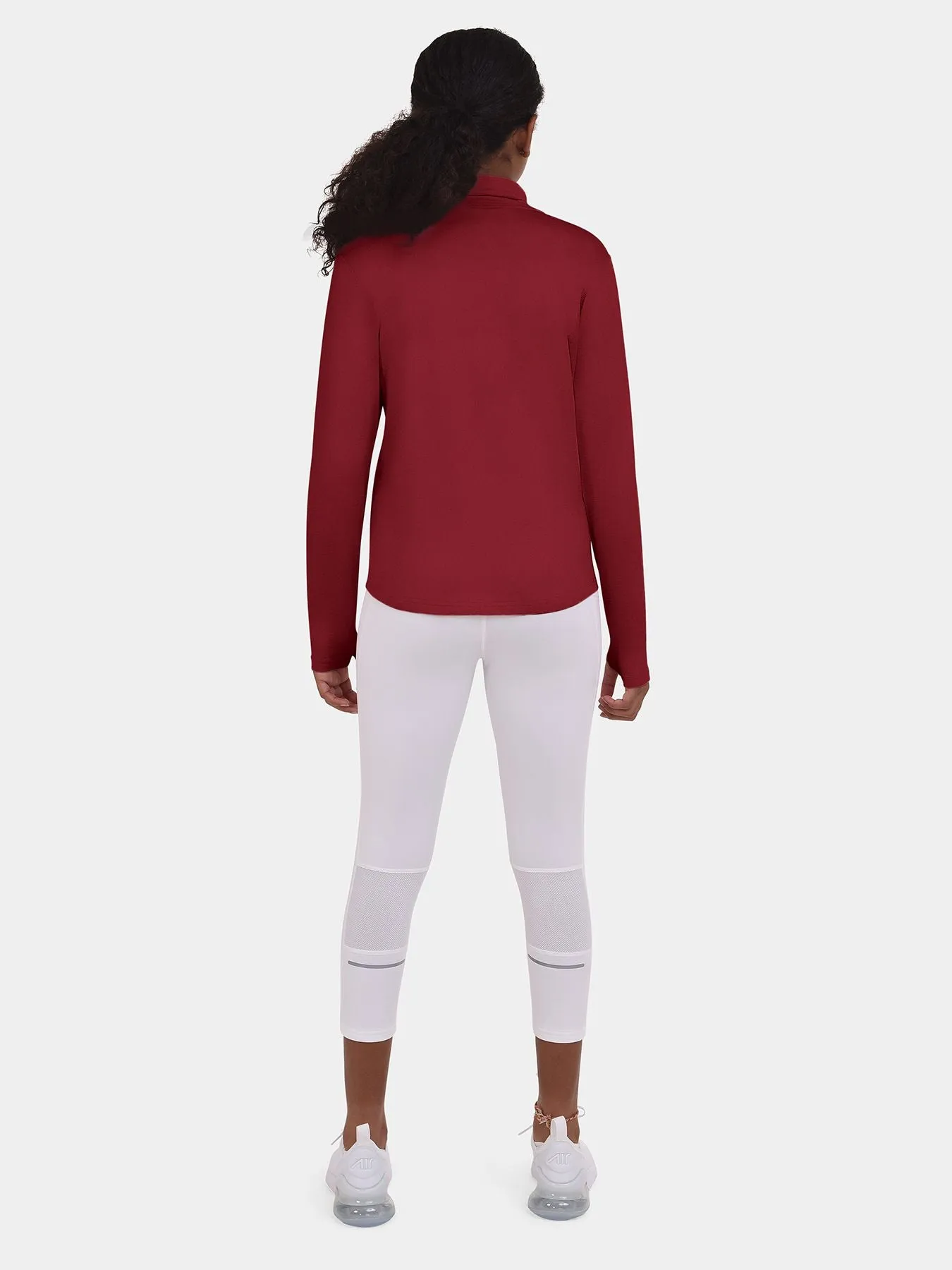 Warm-Up Thermal Long Sleeve Funnel Neck Top For Girls With Brushed Inner Fabric, Thumbholes & Reflective Strips