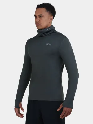 Warm-Up Thermal Long Sleeve Funnel Neck Top For Men With Brushed Inner Fabric, Thumbholes & Reflective Strips