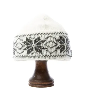 White Wool Hat - Eight Petalled Rose Flower pattern