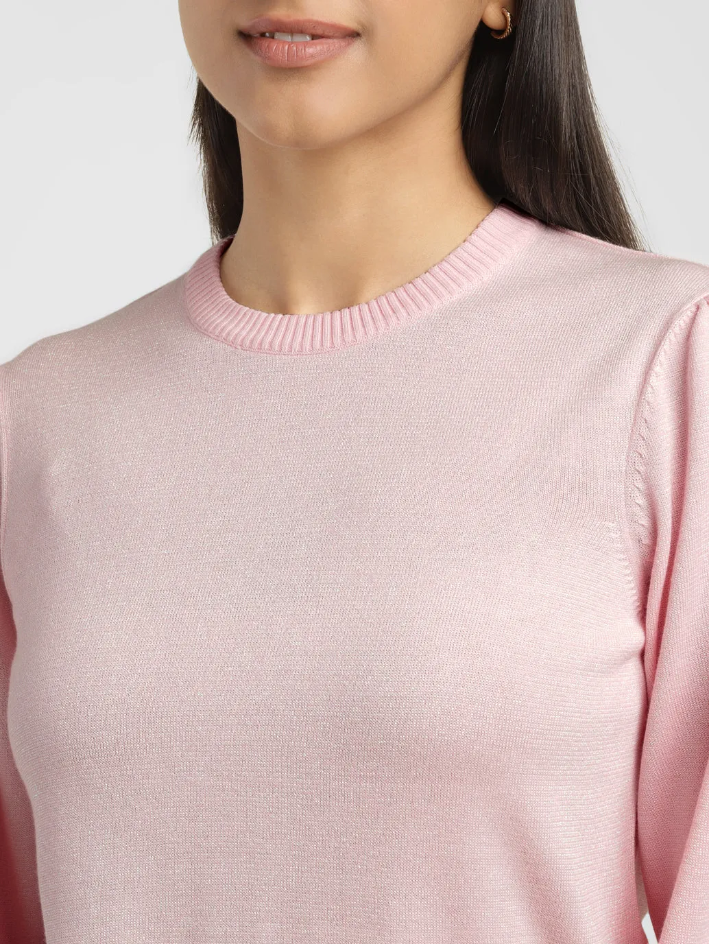 Women's Solid Pink Crew Neck Sweater