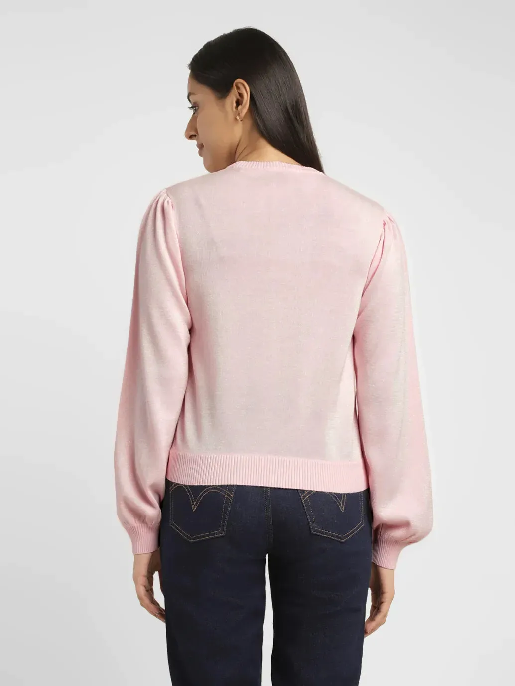 Women's Solid Pink Crew Neck Sweater