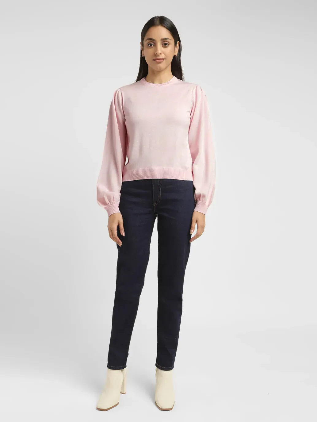 Women's Solid Pink Crew Neck Sweater