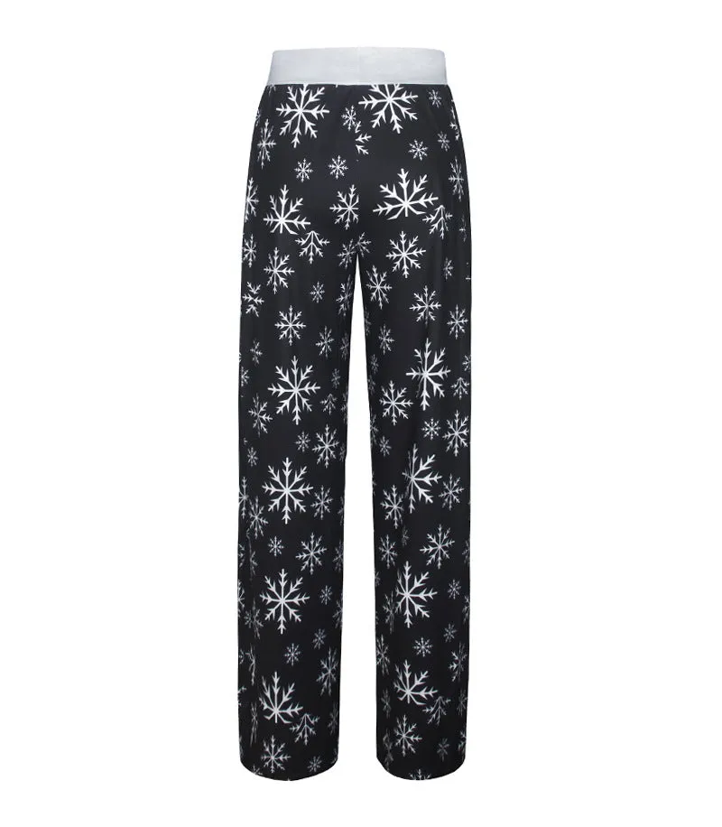 Women's Tie-Waist Casual Long Pants - Stylish, Loose-Fit Christmas Print Trousers