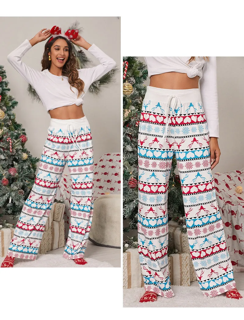 Women's Tie-Waist Casual Long Pants - Stylish, Loose-Fit Christmas Print Trousers