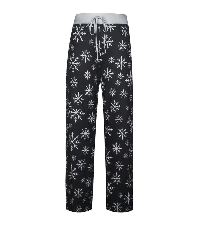 Women's Tie-Waist Casual Long Pants - Stylish, Loose-Fit Christmas Print Trousers