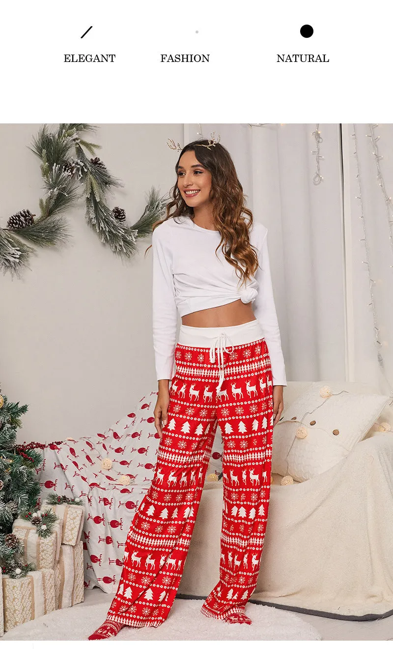 Women's Tie-Waist Casual Long Pants - Stylish, Loose-Fit Christmas Print Trousers