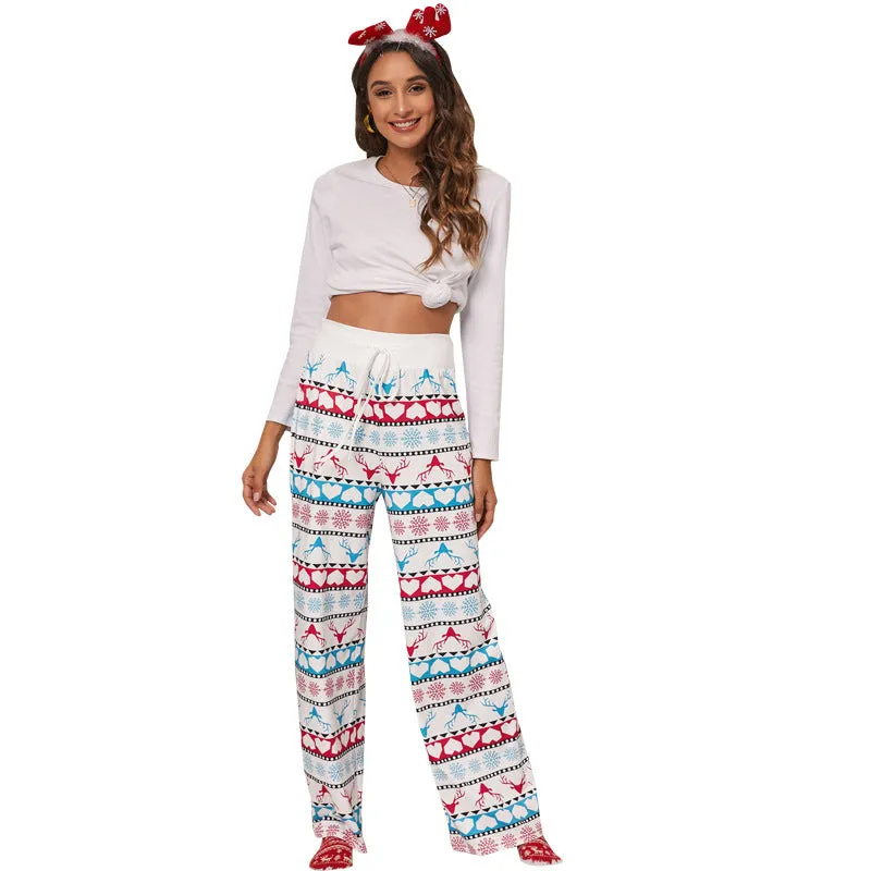 Women's Tie-Waist Casual Long Pants - Stylish, Loose-Fit Christmas Print Trousers