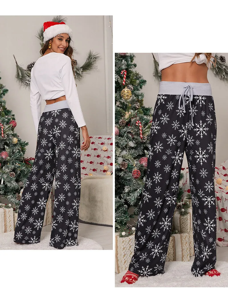 Women's Tie-Waist Casual Long Pants - Stylish, Loose-Fit Christmas Print Trousers