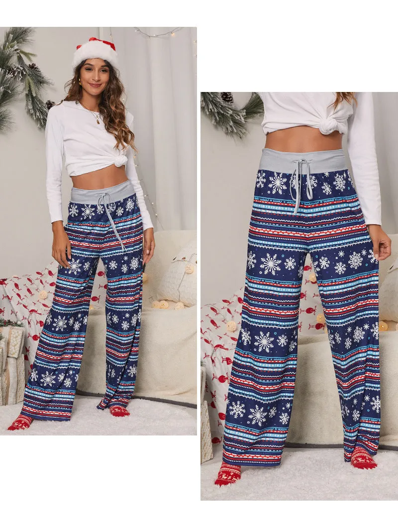 Women's Tie-Waist Casual Long Pants - Stylish, Loose-Fit Christmas Print Trousers