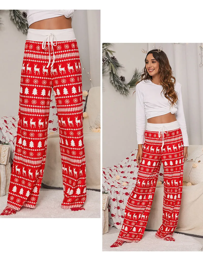 Women's Tie-Waist Casual Long Pants - Stylish, Loose-Fit Christmas Print Trousers